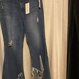 Dark Blue Ripped Flare Jeans